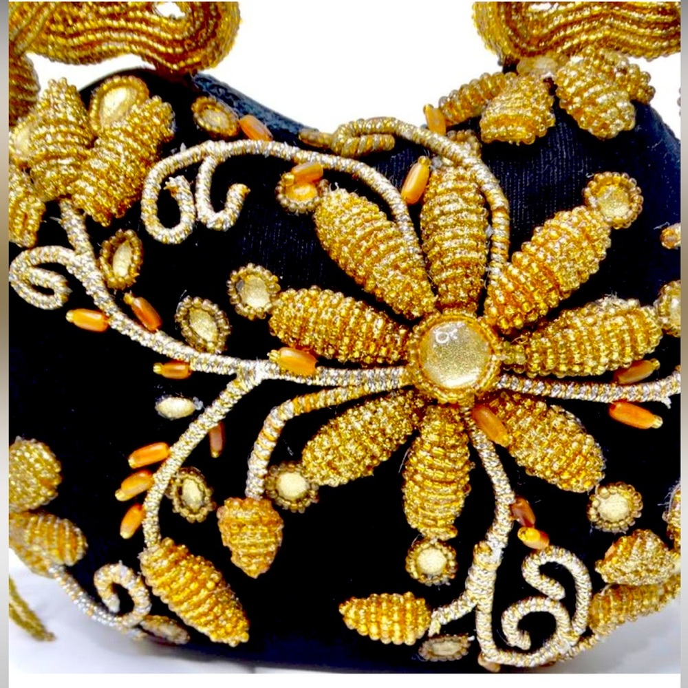 Mary Frances Vintage Gold Black Embellished
Velvet Evening Bag